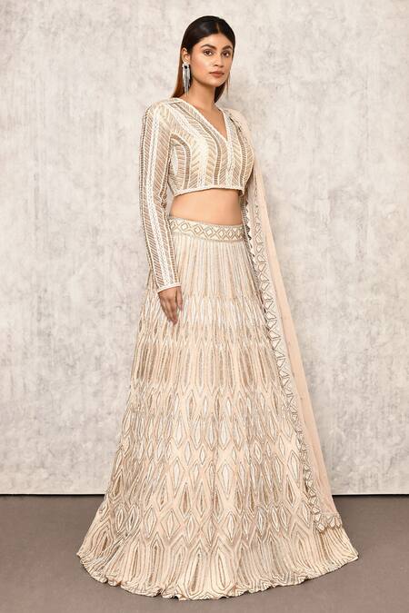 Shop_Ritika Mirchandani_Grey Crepe Embroidery Cutdana V Neck Bridal Lehenga Set  _Online_at_Aza_Fashions