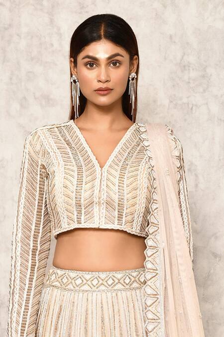 Ritika Mirchandani_Grey Crepe Embroidery Cutdana V Neck Bridal Lehenga Set  _at_Aza_Fashions