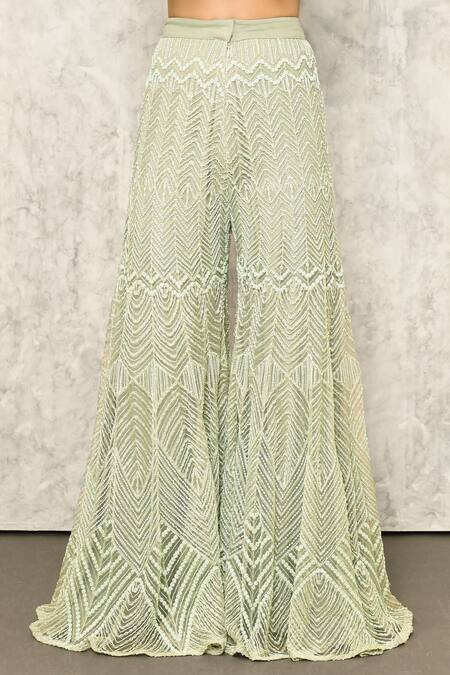 Shop_Ritika Mirchandani_Blue Crepe Embroidery Thread V Neck Kurta And Sharara Set  _Online_at_Aza_Fashions