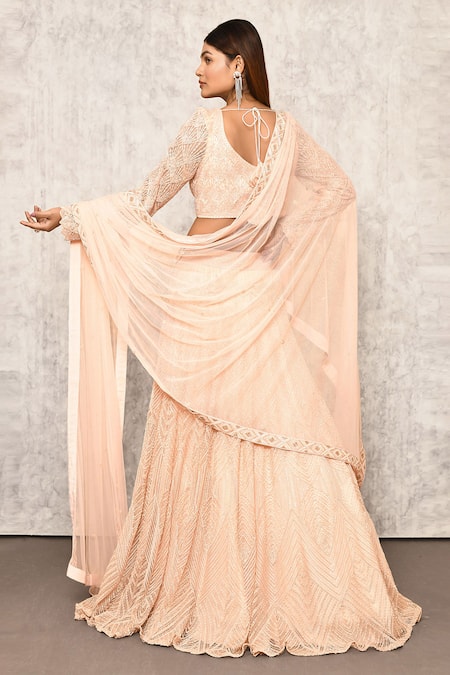 Shop_Ritika Mirchandani_Pink Crepe Embroidery Sequin V Neck Bridal Lehenga Set  _at_Aza_Fashions