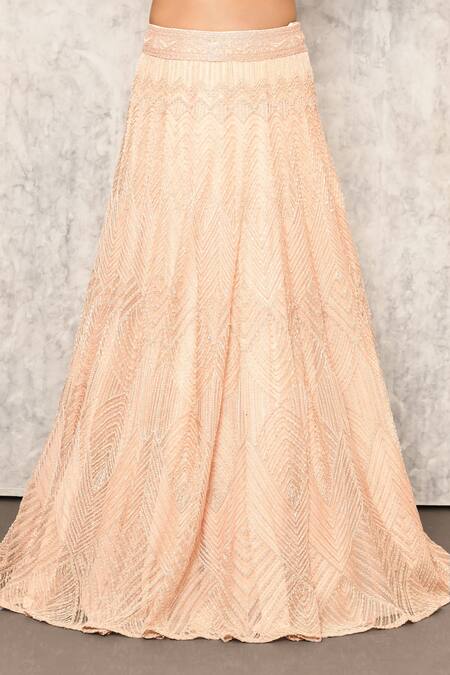 Ritika Mirchandani_Pink Crepe Embroidery Sequin V Neck Bridal Lehenga Set  _Online_at_Aza_Fashions