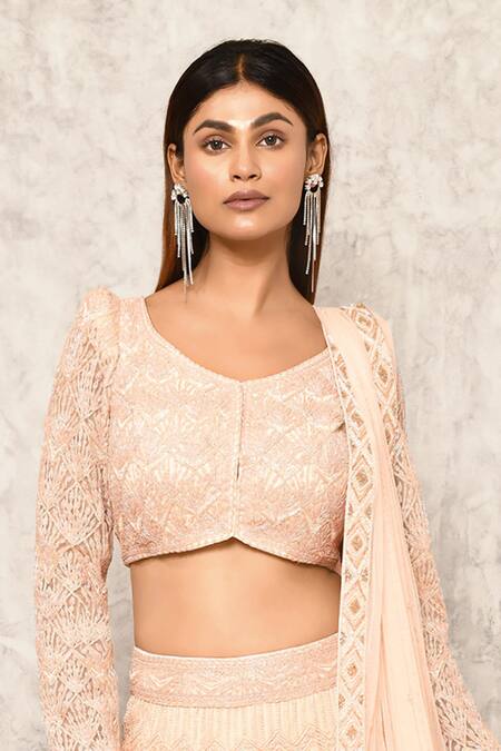 Ritika Mirchandani Pink Crepe Embroidery Sequin V Neck Bridal Lehenga Set at Aza Fashions Ritika Mirchandani_Pink Crepe Embroidery Sequin V Neck Bridal Lehenga Set _at_Aza_Fashions