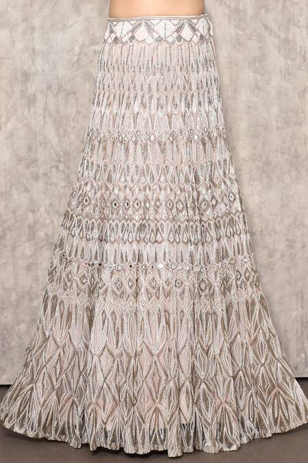 Ritika Mirchandani_Pink Crepe Embroidery Thread Geometric Lehenga And Blouse Set  _Online_at_Aza_Fashions