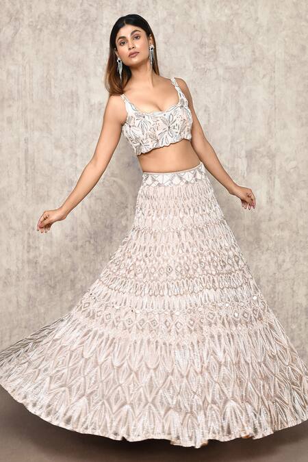 Shop_Ritika Mirchandani_Pink Crepe Embroidery Thread Geometric Lehenga And Blouse Set  _Online_at_Aza_Fashions