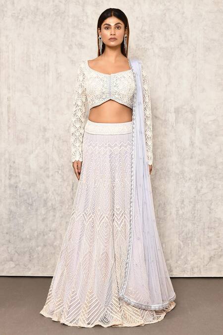 Ritika Mirchandani_Purple Crepe Embroidery Lace Leaf Neck Chevron Bridal Lehenga Set  _Online_at_Aza_Fashions