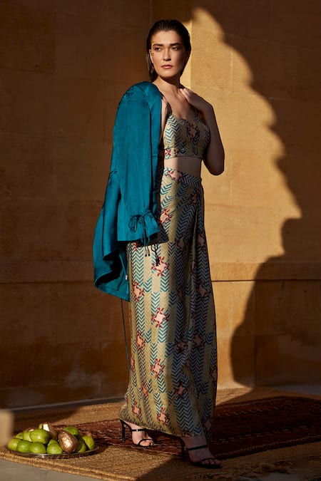 Buy Amrood Green Modal, Satin Chevron Print Jacket And Skirt Set For Kids Online at Aza Fashions Buy_Amrood_Green Modal, Satin Chevron Print Jacket And Skirt Set For Kids_Online_at_Aza_Fashions