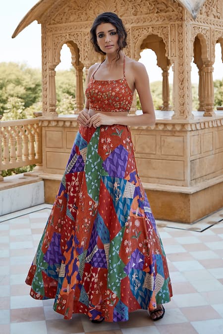 Amrood Mixed Print Lehenga & Blouse Set 