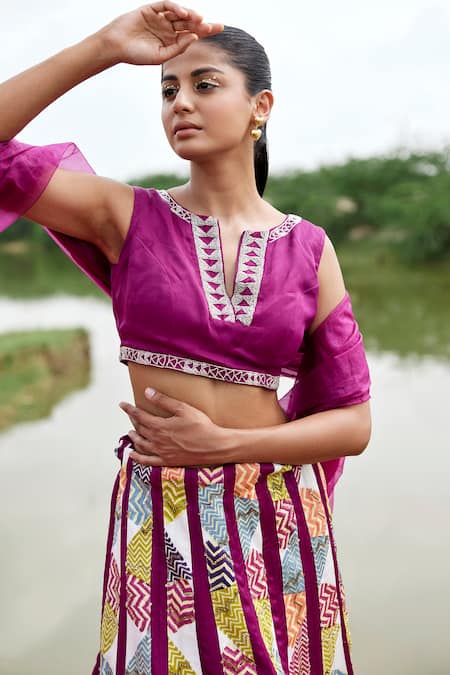 Buy Amrood Purple Taffeta Sequins, Prism Chevron Print Embellished Lehenga Blouse Set Online at Aza Fashions Buy_Amrood_Purple Taffeta Sequins, Prism Chevron Print Embellished Lehenga Blouse Set _Online_at_Aza_Fashions