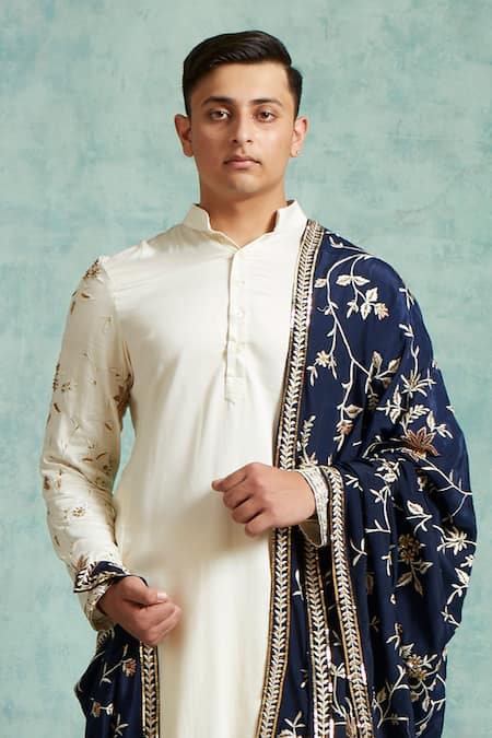 Shop Vedika Soni Ivory Cotton, Crepe Embroidery Floral Placement Kurta Dhoti Set Online at Aza Fashions Shop_Vedika Soni_Ivory Cotton, Crepe Embroidery Floral Placement Kurta Dhoti Set _Online_at_Aza_Fashions