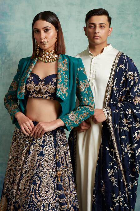 Shop Vedika Soni Ivory Cotton, Crepe Embroidery Floral Placement Kurta Dhoti Set Shop_Vedika Soni_Ivory Cotton, Crepe Embroidery Floral Placement Kurta Dhoti Set