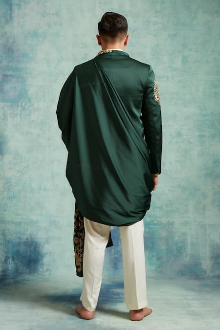 Shop Vedika Soni Green Satin Embroidery Floral Jacket Pant Set at Aza Fashions Shop_Vedika Soni_Green Satin Embroidery Floral Jacket Pant Set _at_Aza_Fashions