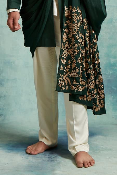 Vedika Soni Green Satin Embroidery Floral Jacket Pant Set Online at Aza Fashions Vedika Soni_Green Satin Embroidery Floral Jacket Pant Set _Online_at_Aza_Fashions