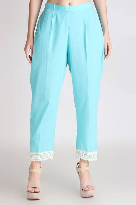 Tashee Sky Blue Cotton, Organza Sequins, Embroidery Floral Placement Kurta Pant Set Online at Aza Fashions Tashee_Sky Blue Cotton, Organza Sequins, Embroidery Floral Placement Kurta Pant Set _Online_at_Aza_Fashions
