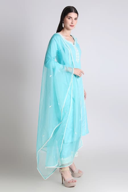 Buy Tashee Sky Blue Cotton, Organza Sequins, Embroidery Floral Placement Kurta Pant Set Online at Aza Fashions Buy_Tashee_Sky Blue Cotton, Organza Sequins, Embroidery Floral Placement Kurta Pant Set _Online_at_Aza_Fashions