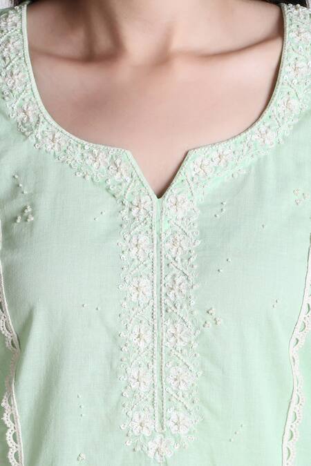 Tashee Green Cotton, Organza Sequins, Cut Work, Embroidery Split Thread Kurta Pant Set at Aza Fashions Tashee_Green Cotton, Organza Sequins, Cut Work, Embroidery Split Thread Kurta Pant Set _at_Aza_Fashions