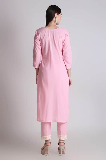 Shop Tashee Pink Cotton, Organza Sequins, Cut Work, Blossom Placement Kurta Pant Set at Aza Fashions Shop_Tashee_Pink Cotton, Organza Sequins, Cut Work, Blossom Placement Kurta Pant Set _at_Aza_Fashions