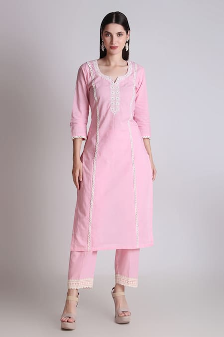 Buy Tashee Pink Cotton, Organza Sequins, Cut Work, Blossom Placement Kurta Pant Set Online at Aza Fashions Buy_Tashee_Pink Cotton, Organza Sequins, Cut Work, Blossom Placement Kurta Pant Set _Online_at_Aza_Fashions