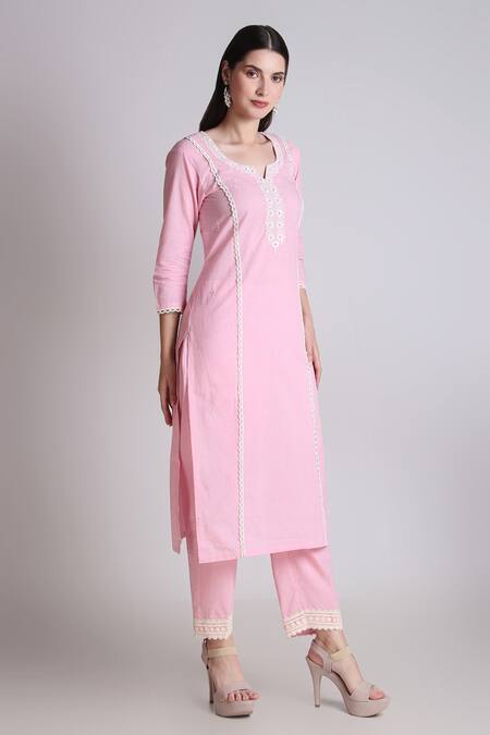 Shop Tashee Pink Cotton, Organza Sequins, Cut Work, Blossom Placement Kurta Pant Set Online at Aza Fashions Shop_Tashee_Pink Cotton, Organza Sequins, Cut Work, Blossom Placement Kurta Pant Set _Online_at_Aza_Fashions