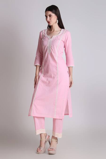 Tashee Pink Cotton, Organza Sequins, Cut Work, Blossom Placement Kurta Pant Set at Aza Fashions Tashee_Pink Cotton, Organza Sequins, Cut Work, Blossom Placement Kurta Pant Set _at_Aza_Fashions