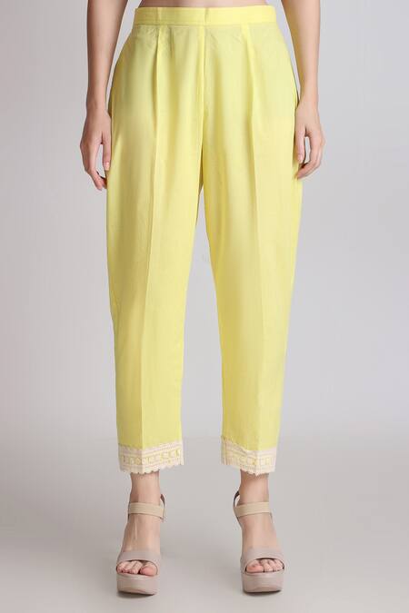 Tashee Yellow Cotton, Organza Pearls, Embroidery Scoop Neck Flora Kurta Pant Set Online at Aza Fashions Tashee_Yellow Cotton, Organza Pearls, Embroidery Scoop Neck Flora Kurta Pant Set _Online_at_Aza_Fashions