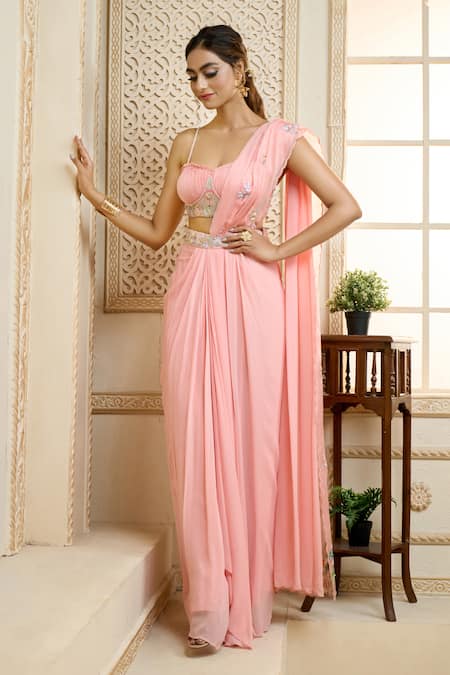 Aariyana Couture Pre-Draped Saree With Shell Bustier 