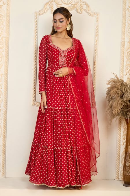 Aariyana Couture Zari Embroidered Tiered Anarkali Set 