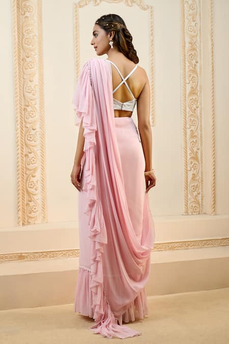 Aariyana Couture Pre-Draped Ruffle Saree With Embroidered Bustier 