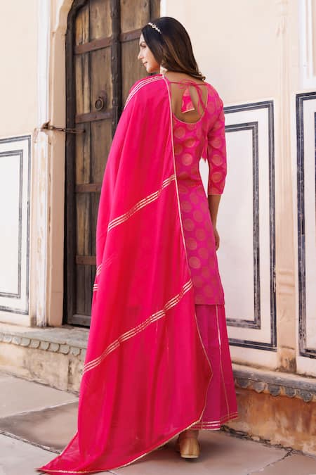 Geroo Jaipur Silk Floral Woven Kurta Sharara Set 