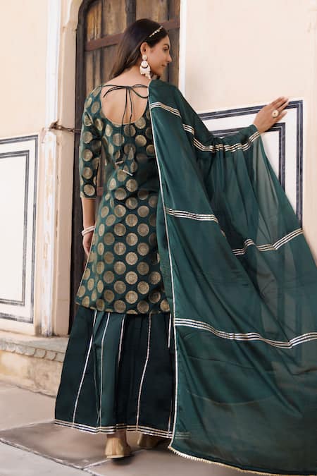 Geroo Jaipur Silk Banarasi Woven Kurta Sharara Set 