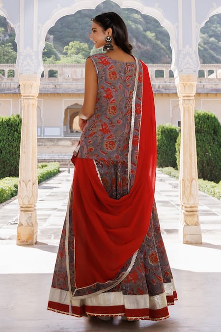 Geroo Jaipur Cotton Hand Block Printed Kurta Skirt Set 