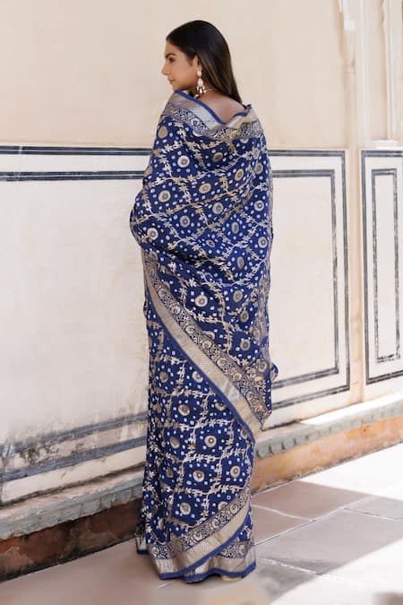 Geroo Jaipur Flower Woven Saree With Unstitched Blouse Piece 