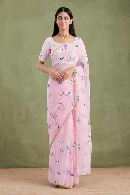 Geroo Jaipur Hand Painted Saree With Unstitched Blouse Piece 