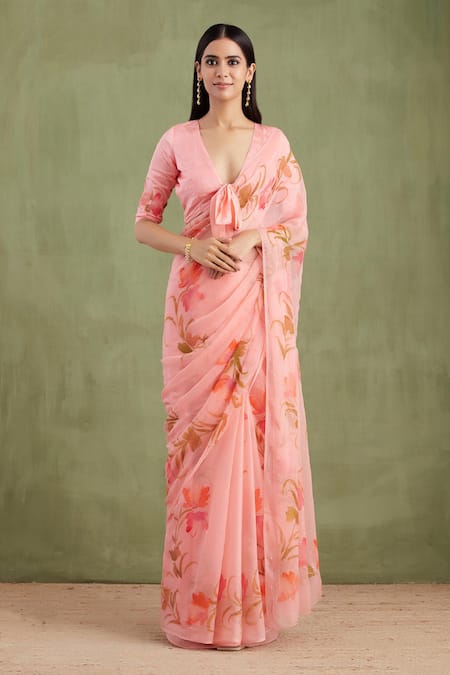 Geroo Jaipur Blossom Hand Painted Saree With Unstitched Blouse Piece 