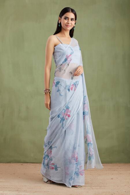 Buy Geroo Jaipur Grey Chiffon, Jacquard Painted And Embellished Saree With Unstitched Blouse Piece Online at Aza Fashions Buy_Geroo Jaipur_Grey Chiffon, Jacquard Painted And Embellished Saree With Unstitched Blouse Piece _Online_at_Aza_Fashions