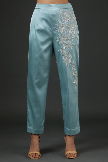 Vedika Soni Blue Satin Embroidery Cutdana Cape Round Pant Set Online at Aza Fashions Vedika Soni_Blue Satin Embroidery Cutdana Cape Round Pant Set _Online_at_Aza_Fashions