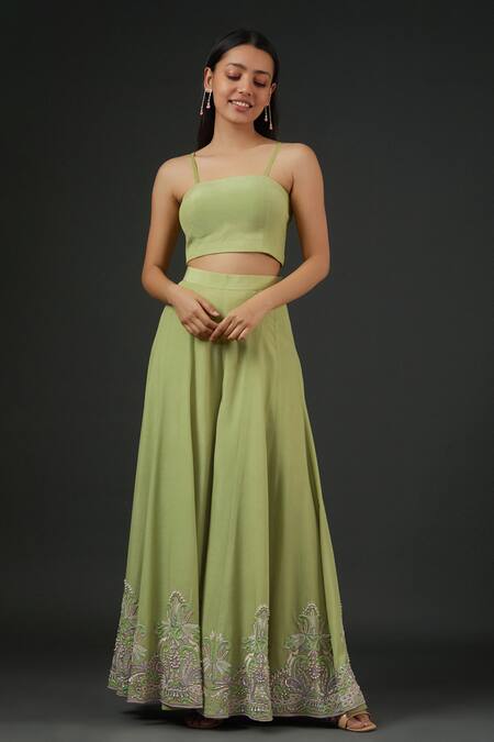 Vedika Soni Green Crepe Embroidery Thread Cape Open Floral Sharara Set With Online at Aza Fashions Vedika Soni_Green Crepe Embroidery Thread Cape Open Floral Sharara Set With _Online_at_Aza_Fashions