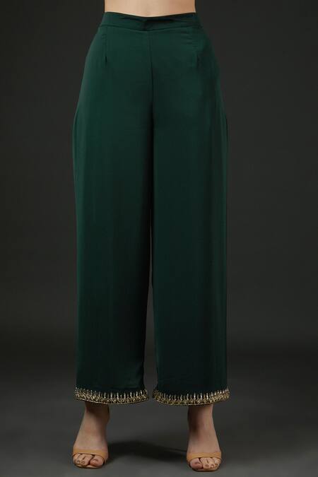 Vedika Soni Green Satin Sequins, Cut Work V-neck Neckline Embroidered Kurta And Palazzo Set Online at Aza Fashions Vedika Soni_Green Satin Sequins, Cut Work V-neck Neckline Embroidered Kurta And Palazzo Set _Online_at_Aza_Fashions