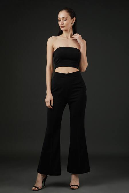 Vedika Soni Black Banana Crepe Embroidery Cutdana Coat Notched Lapel Bell Bottom Pant Set Online at Aza Fashions Vedika Soni_Black Banana Crepe Embroidery Cutdana Coat Notched Lapel Bell Bottom Pant Set _Online_at_Aza_Fashions