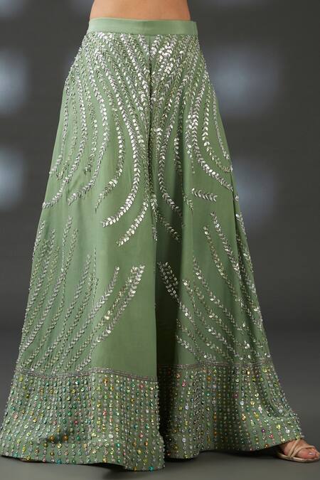 Vedika Soni_Green Crepe Embroidery Sequin Applique Sweetheart Neck Top Sharara Set _Online_at_Aza_Fashions