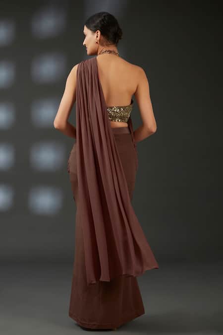 Vedika Soni Pre-Stitched Saree With Embroidered Blouse 