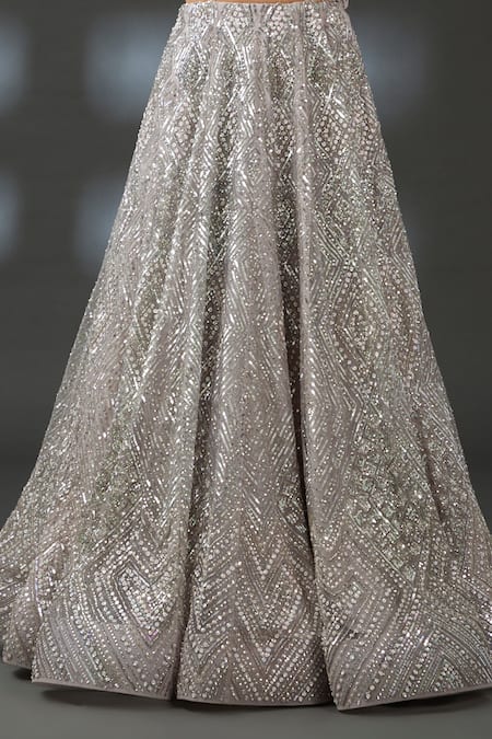 Vedika Soni_Purple Crepe Embroidery Sequin Sweetheart Neck Bridal Lehenga Set _Online_at_Aza_Fashions