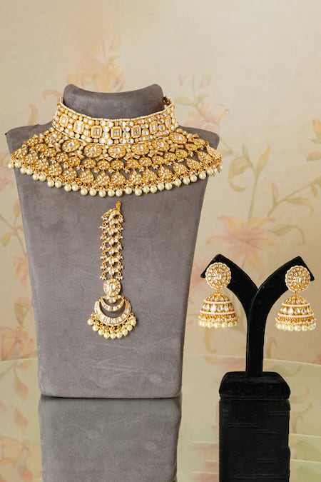 Zevar By Geeta Kundans Hand Embellished Necklace Set 