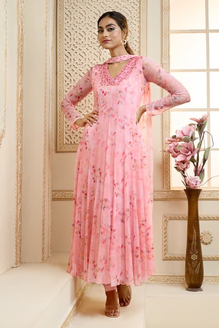 Aariyana Couture Rose Petal Floral Print Anarkali Set 