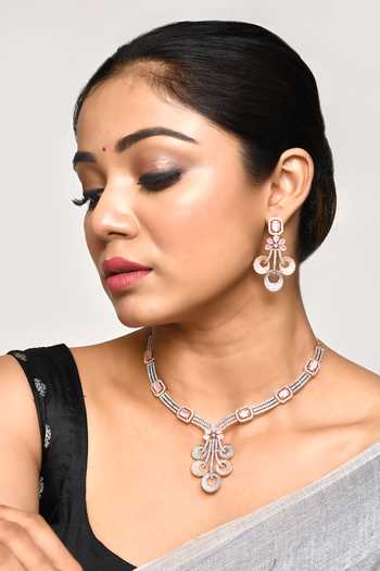 Nayaab By Aleezeh_Gold Plated Bead, Zirconia, American Diamond Embellished Pendant Necklace Set_Online_at_Aza_Fashions