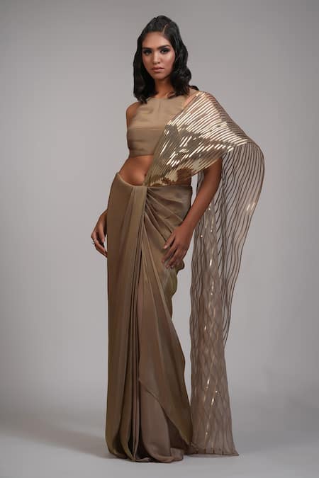 Shruti S Metallic Pre-Draped Saree With Blouse 