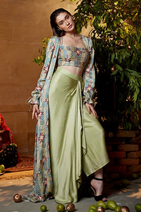 Amrood Chevron Print Jacket Skirt Set For Kids