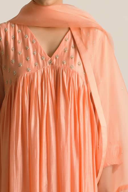 Shop Cupid Cotton Orange Organza Sequins Aiza Embroidered Dupatta at Aza Fashions Shop_Cupid Cotton_Orange Organza Sequins Aiza Embroidered Dupatta _at_Aza_Fashions