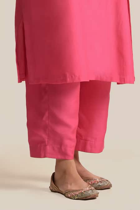 Cupid Cotton Pink Silk, Cotton Embroidery V-neck Inaya Yoke Kurta And Pant Set Online at Aza Fashions Cupid Cotton_Pink Silk, Cotton Embroidery V-neck Inaya Yoke Kurta And Pant Set _Online_at_Aza_Fashions