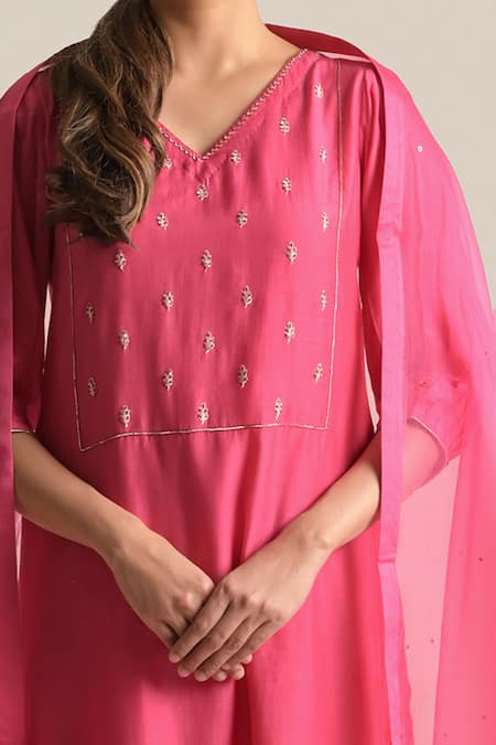Shop Cupid Cotton Pink Organza Sequins Inaya Embroidered Dupatta at Aza Fashions Shop_Cupid Cotton_Pink Organza Sequins Inaya Embroidered Dupatta _at_Aza_Fashions