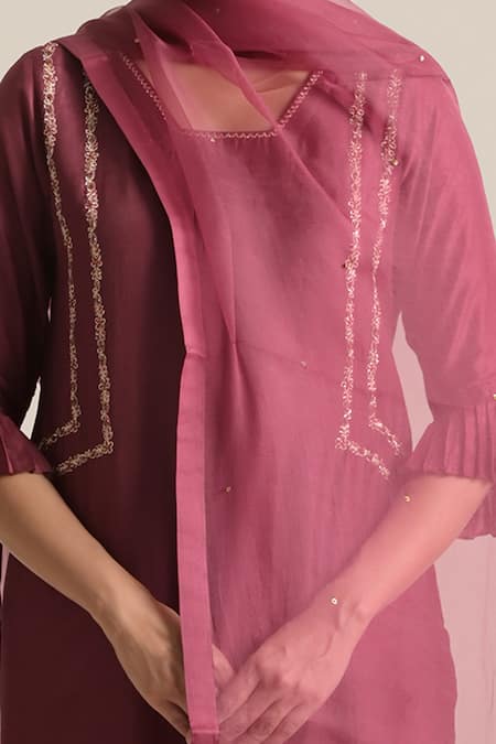 Shop Cupid Cotton Wine Organza Sequins Noor Embroidered Dupatta at Aza Fashions Shop_Cupid Cotton_Wine Organza Sequins Noor Embroidered Dupatta _at_Aza_Fashions